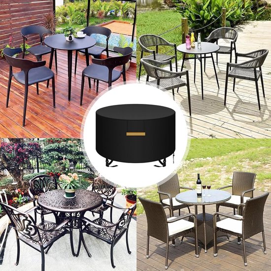 Kipiea Rond Tuinmeubelhoezen Waterdichte, 420D Oxford stof Buiten Tuintafel Hoezen Ronde winddicht, Beschermhoes voor Tuinmeubelen, Ronde terras tafelhoes Anti-UV, Scheurvast - 153x71cm