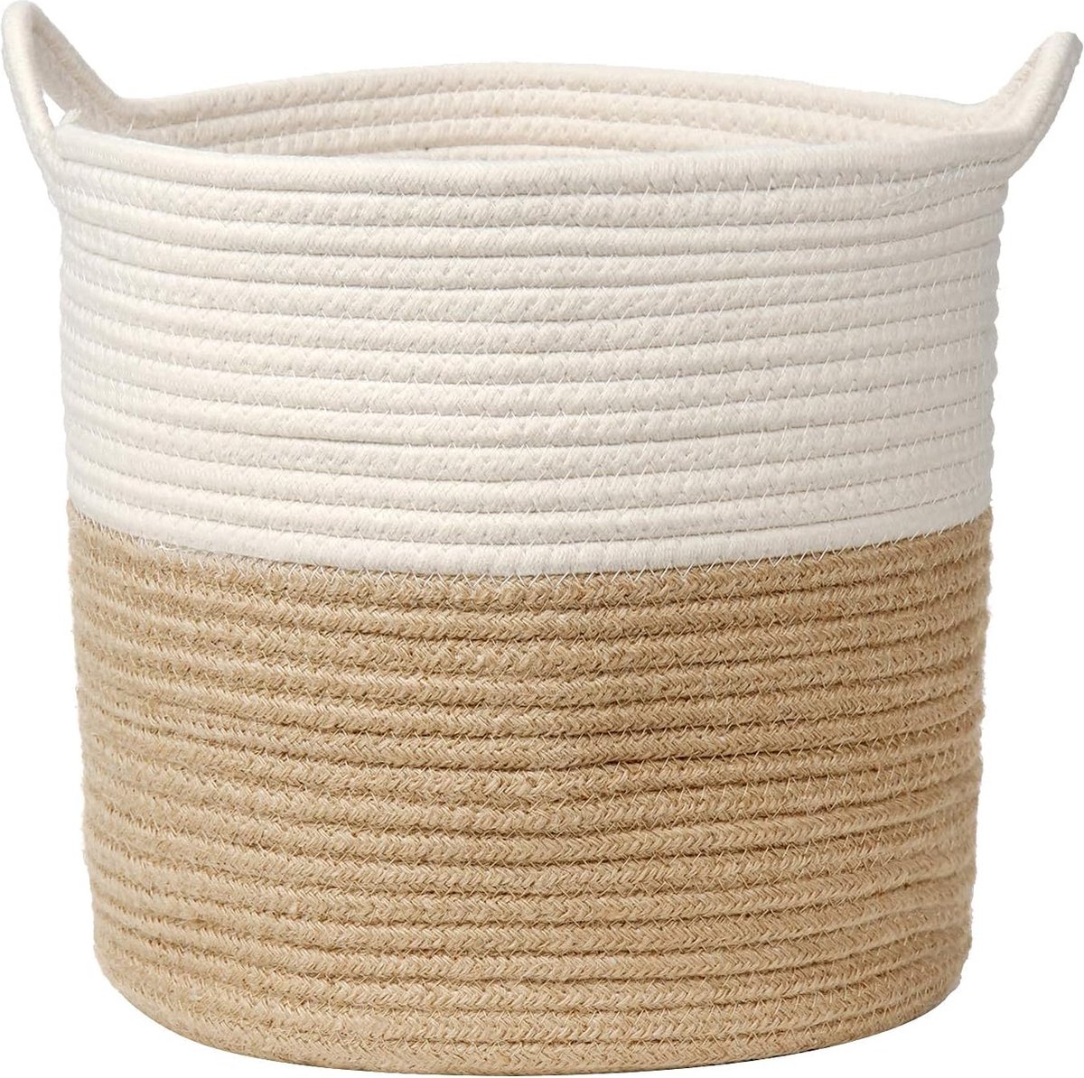 Goedkoopste Wasmand, opbergmand van katoen, touw, wasverzamelaar, gevlochten mand, babyspeelgoedopbergdoos met handvat, voor woonkamer, kinderkamer, badkamer, 30 x 30 cm