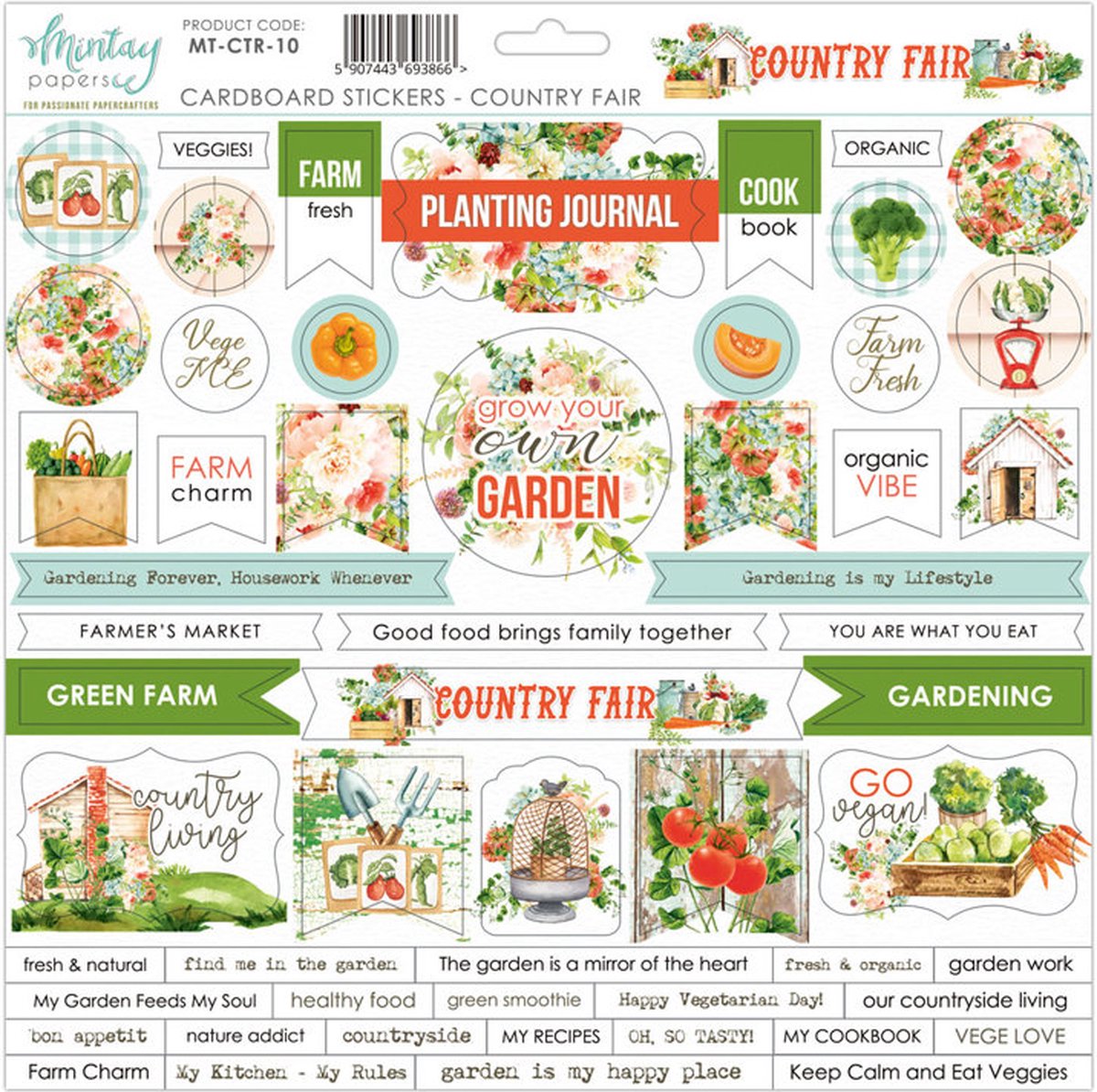 Mintay Papers cardboard stickervel MT-CTR-10 Country Fair