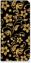 Bookcase Cadeau voor Oma Geschikt voor Samsung Galaxy A55 Telefoonhoesje Gouden Bloemen
