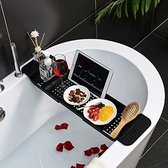Badkameraccessoireset, uitbreidbare badkuipbak, antislip opbergrek, multifunctionele badkuiporganizer voor drankjes en badaccessoires (zwart)