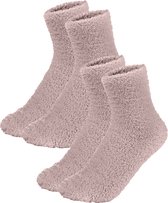 Fluffy Sokken Dames - 2-Pack Beige - One Size maat 36-41 - Huissokken - Badstof - Dikke Wintersokken - Cadeau voor haar - Housewarming - Verjaardag - Vrouw