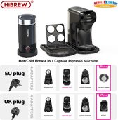 HiBrew - 4 in 1 Koffiezetapparaat - Koffiepadmachine - Met Tray - Met Melkopschuimer - Senseo - Cappuccino - Latte - 19Bar - 1450W - Zwart