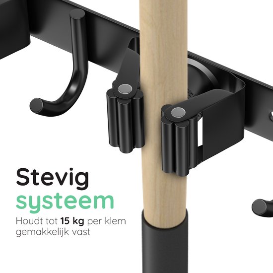 Retoo Bezemwandhouder met 5 houders, 6 haken, apparaathouder, mop voor houder, gereedschapshouder voor huis, garage, keuken, hal Retoo Bezemwandhouder met 5 houders, 6 haken, apparaathouder, mop voor houder, gereedschapshouder voor huis, garage, keuken, hal