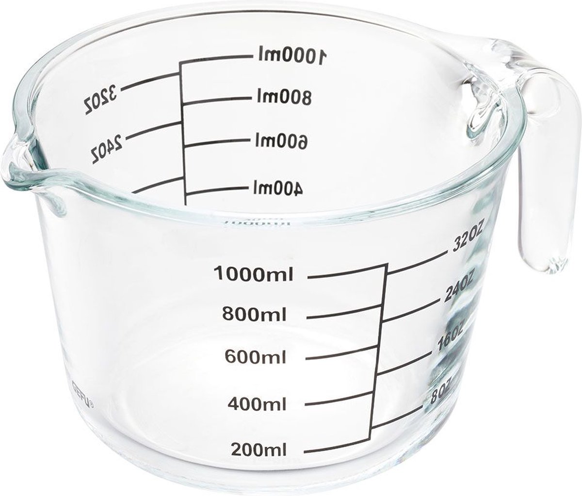 GEFU dimenso maatbeker - 1000 ml - borosilicaatglas - magnetronbestendig - vaatwasserbestendig - transparant afbeelding