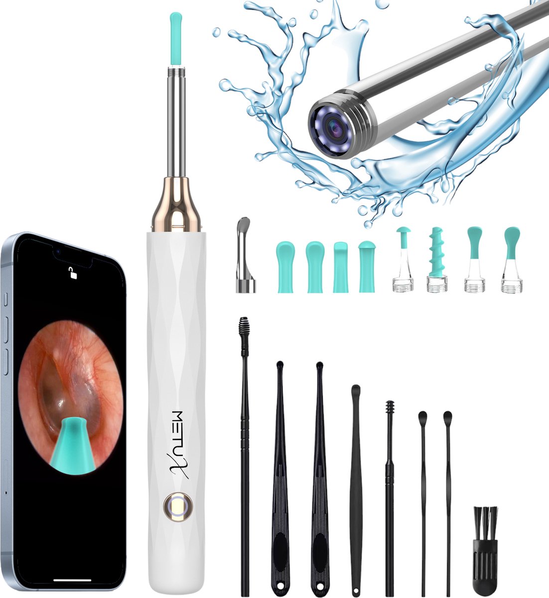 Goedkoopste MetuX® Oorsmeerverwijderaar met Camera - Oorsmeer verwijderaar met Camera - Oorreiniger Oorsmeer – Ear Cleaner – Oren Schoonmaken – Oorspuit - Oorcamera – Oorlepel - Earscratcher - Ultra HD Camera - Inclusief reinigingsset - Lange batterij
