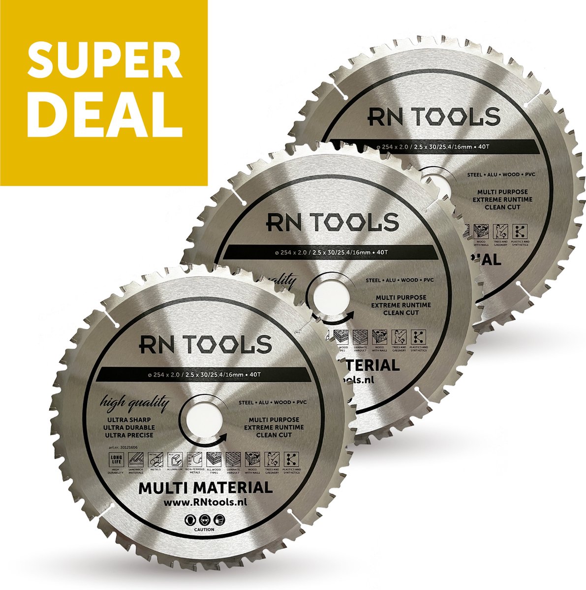 RNtools Superdeal bestaande uit Cirkelzaagblad Multi Material 254 x 30 mm 40 tanden 3 STUKS Zaagtafel Afkortzaag 254mm