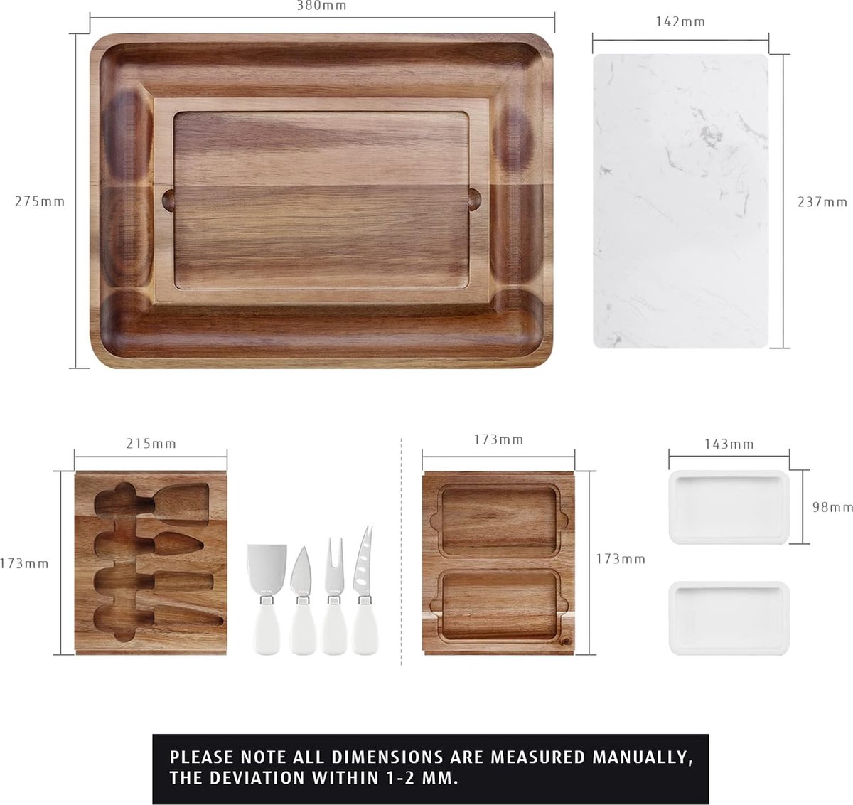 Acacia kaasplank met mes, geschenkdoos | Groothandel