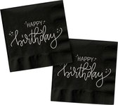 Folat - Serviettes crème noir joyeux anniversaire - 20 pièces