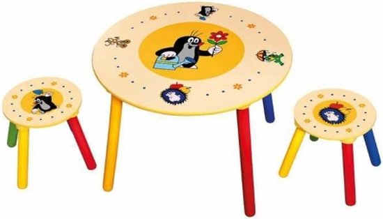 Houten kindertafel met 2 Krukjes met de kleine mol Little Mole