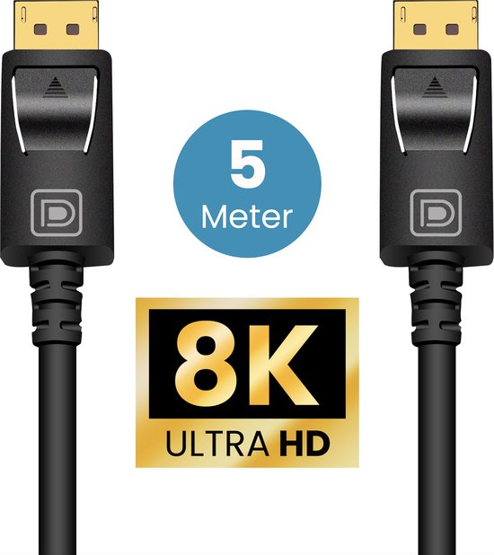 Câble Somstyle Displayport 1.4 - 8K 60Hz - 4K 144 Hz - 32.4GBps - Certifié - Câble DP 1.4 - 5 Mètres