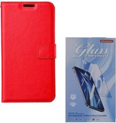 Bookcase Geschikt voor: OnePlus 9 - Rood - portemonnee hoesje met 1 stuk Glas Screen protector