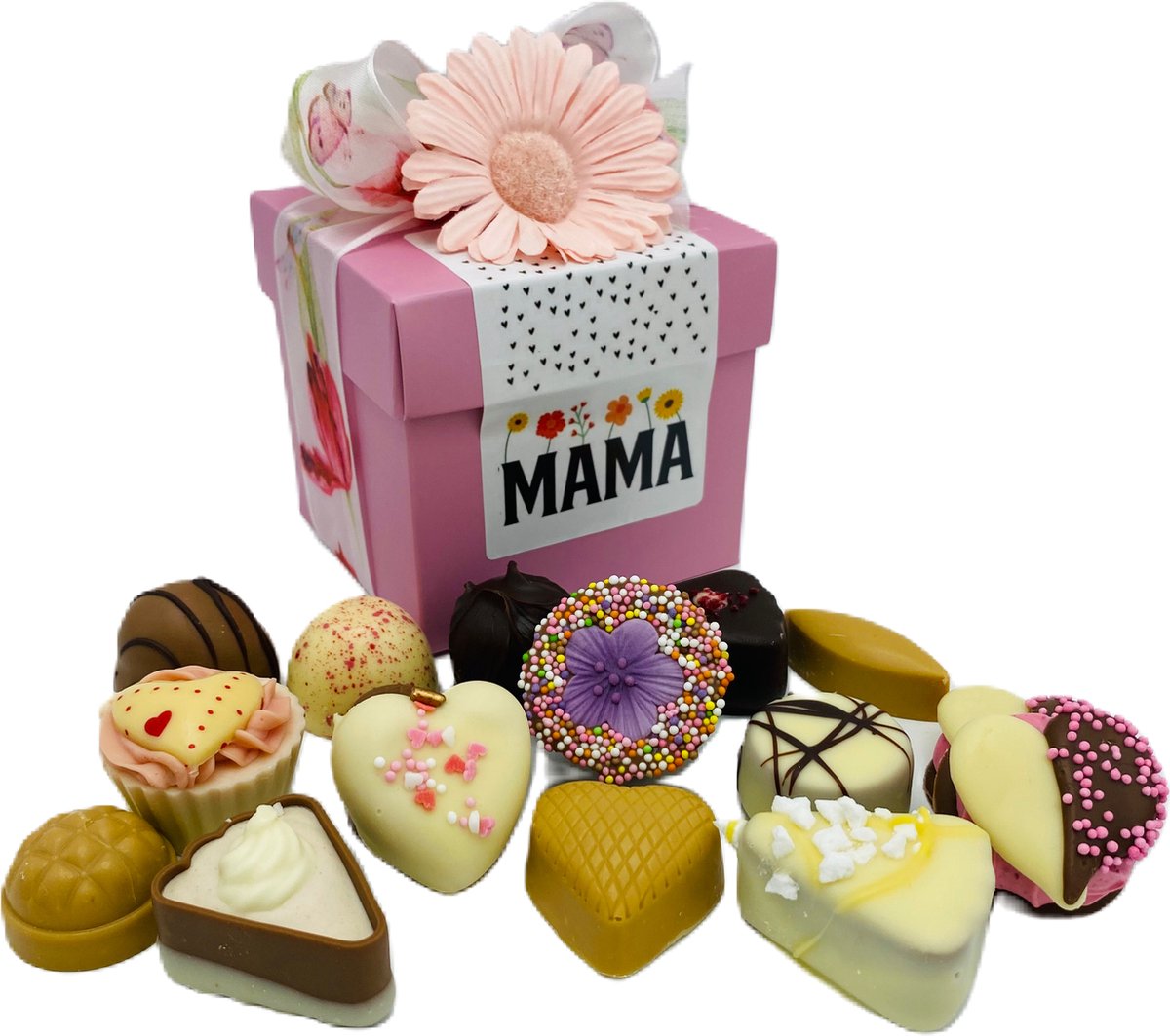 Cho-lala Moederdag cadeaubox MAMA - Chocolade cadeau Moederdag - Roze cadeaubox - 350 gram Moederdag bonbons - chocolade cadeau voor haar - Lente chocolade - Moederdag chocolade harten - Chocolade cadeau voor Moederdag - Cho-lala