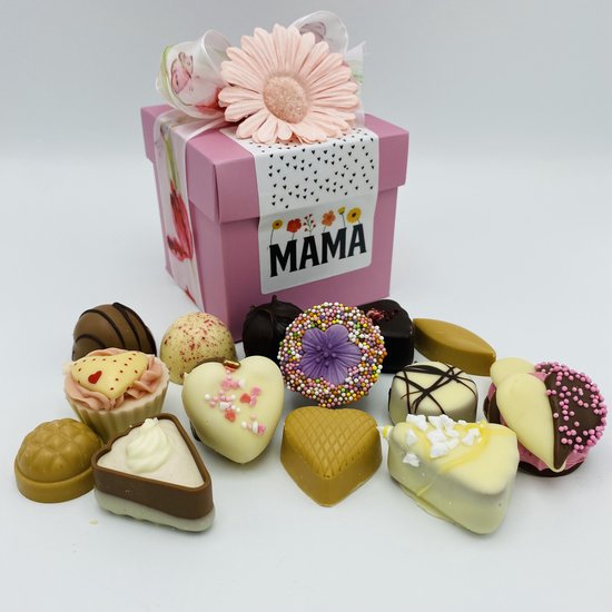 Cho-lala Moederdag cadeaubox MAMA - Chocolade cadeau Moederdag - Roze cadeaubox - 350 gram Moederdag bonbons - chocolade cadeau voor haar - Lente chocolade - Moederdag chocolade harten - Chocolade cadeau voor Moederdag - Cho-lala