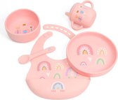 Kinderservies - Kinderbord - Siliconen slab - Kinderservies set 5 delig - Baby Eet Set - Kinder Drinkbeker - Baby Cadeau - BPA VRIJ - Serviesset - Roze