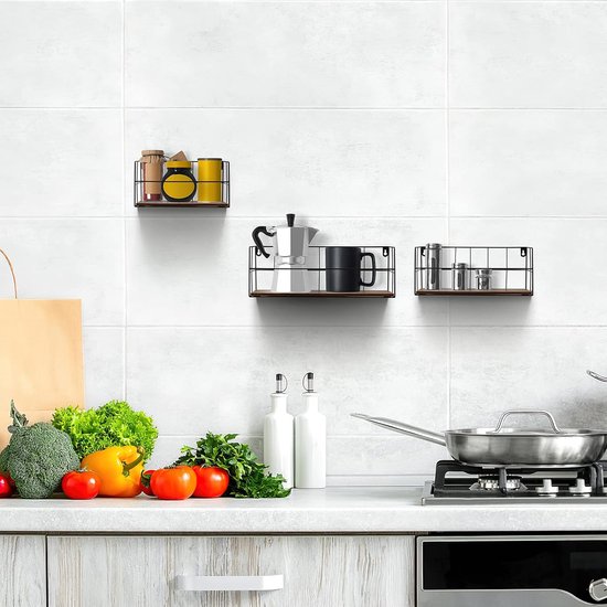 Houten Wandrek, Zwevend Rek, 2 Stuks, Met Handdoekhouder En 8 Haken Ideaal Voor Keuken Woonkamer Badkamer En Andere Wanddecoratie