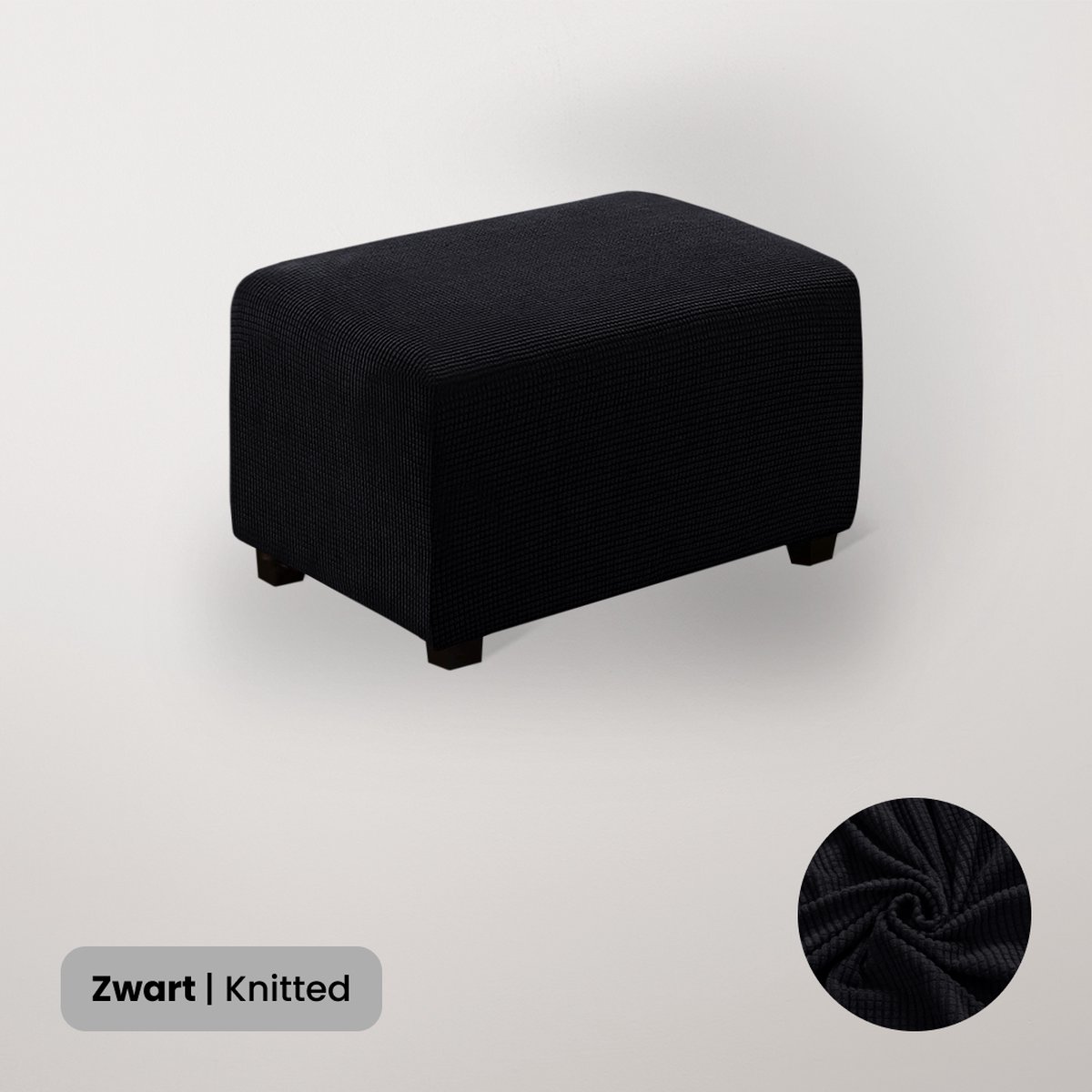 BankhoesDiscounter Knitted Hocker Hoes – Hocker Poef – Stretch – Poef Hoes – Hoekbank Met Hocker – Hoes Voor Poef – Maat XL – Zwart
