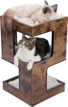HandyHaven® - Kattenmeubilair - Nachtkastje - Bijzettafel - Bruin - Hout - Krabpaal - Kattenspeelgoed - Kattenmandje - Katten - Poezen - Kitten - 34x34x60cm