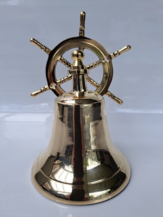 Messing scheepsbel met stuurwiel café bel 32P3450 uniek model - deurbel - voordeur bel — afbeelding 3
