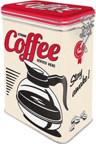Retro koffieblik, 1,3 l, Strong Coffee Served Here, cadeau-idee voor dinerfans, blik met aromadeksel, vintage design