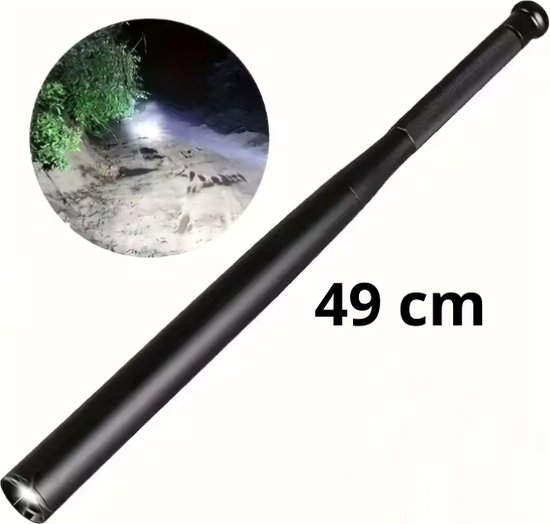 Aluminium Militaire LED Zaklamp - Waterdicht en Onbreekbaar - Zelfverdediging - Knuppel - Honkbalknuppel - 49CM - Zwart