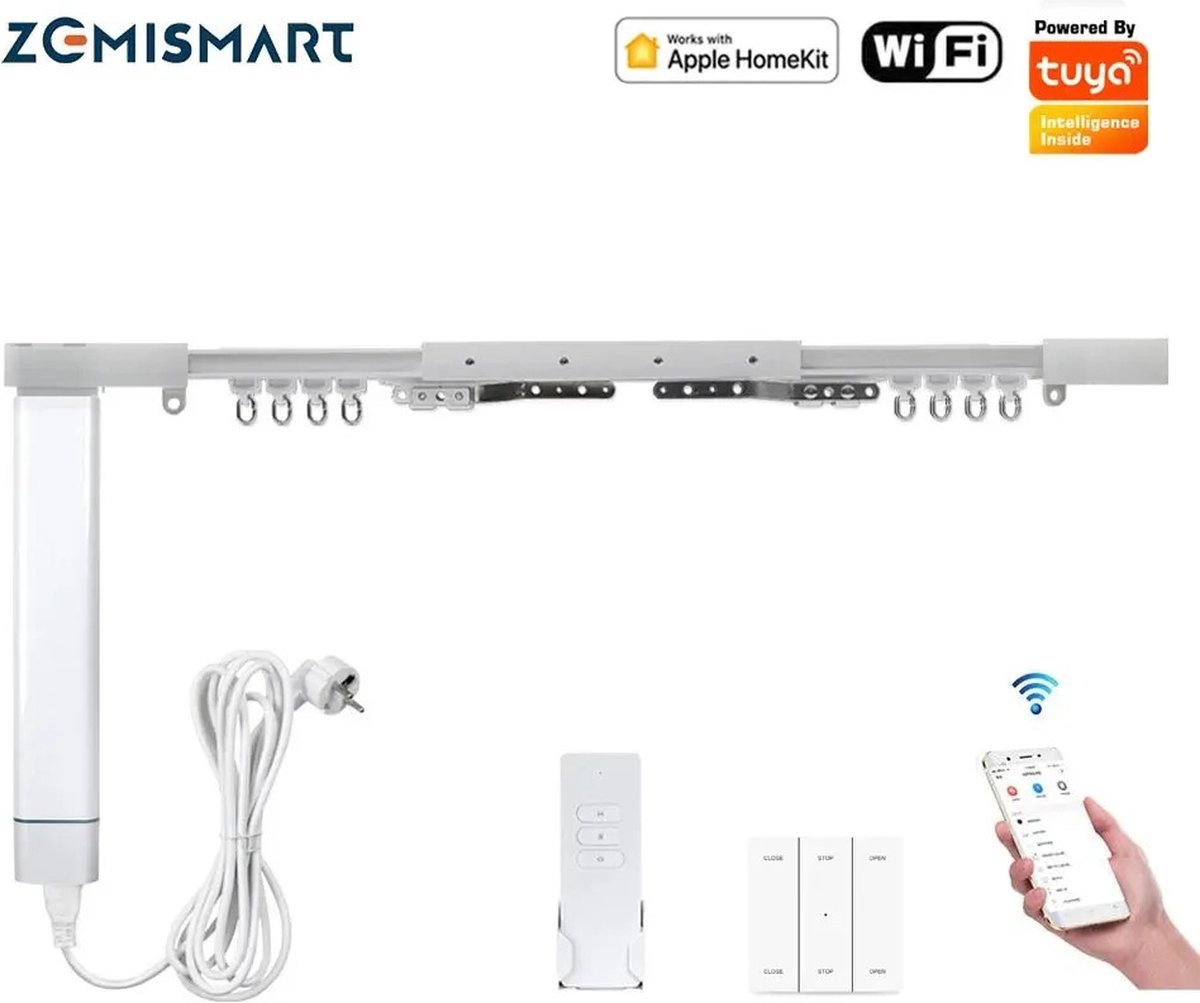 JK24 - Elektrische Gordijnrails - Slimme Gordijn - Smart Gordijn - Curtain met Wifi - tot 410cm - Incl. Afstandsbediening - compatibel met Google Home, Amazon Alexa & Siri