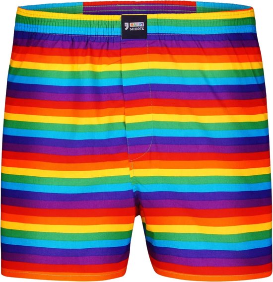 Happy Shorts Caleçon large Pride Rainbow Stripes - Taille L | Caleçon ample