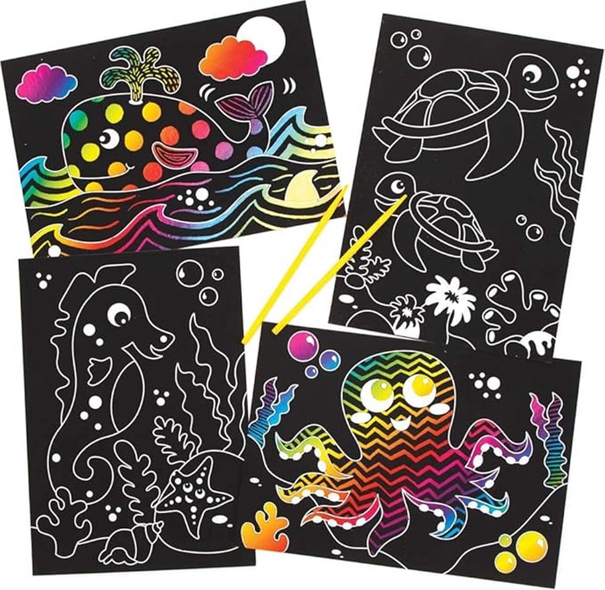 Zeeleven Afbeeldingen met Krasfolie Pak van 8 Graveerkunst voor Kinderen Creative Activiteiten voor Kinderen Knutselset voor Creatieve Geest