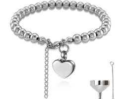 Luxe As Armband - Verstelbaar - 18-28 CM - Met Ashanger - Voor As, Haren of Parfum - Assieraad - Gedenksieraad - Urn - Incl. As vuller en Opbergzakje - Lovely Silver