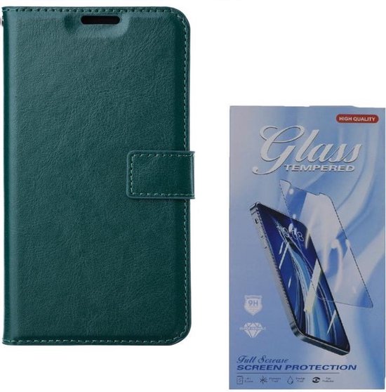 Xiaomi Mi 10T / 10T Pro 5G - Bookcase Verte - Étui Portefeuille avec Protecteur d'Écran en Glas 1 Pièce