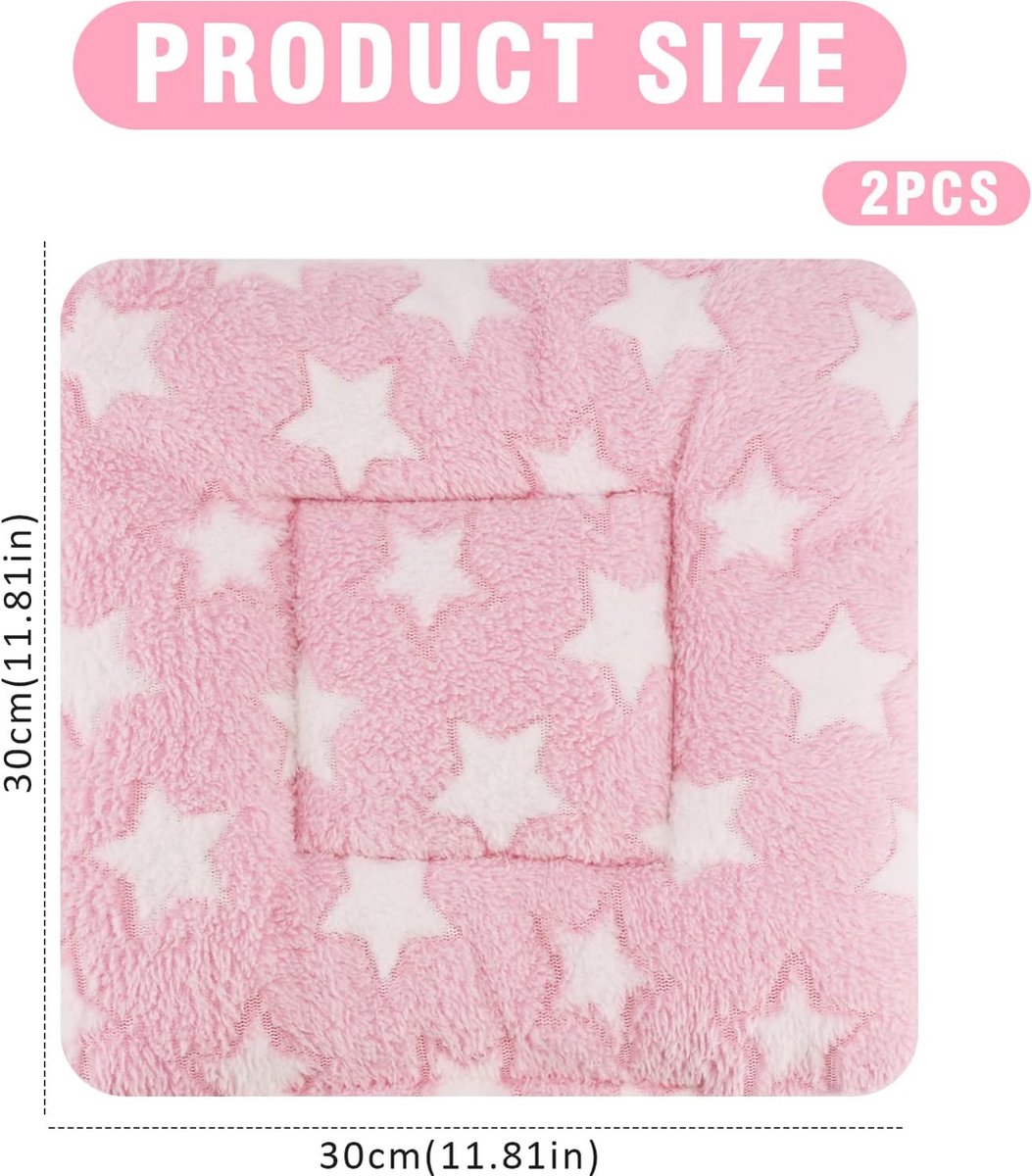 2 stuks klein dier pluche bed, warme kat hond deken slaapkussen huisdier pad pluizige bed mat voor cavia hamster konijn kitten konijn chinchilla eekhoorn egel, 11 x 11 inch (grijs, roze)