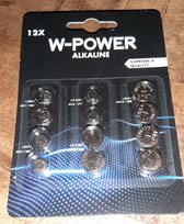 W-power alkaline batterijen - blister met knoopcelbatterijen - knoopcelbatterijtjes - batterij rond - 12 stuks in blister