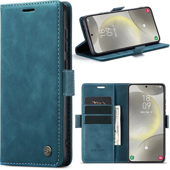 Magnetisch afsluitbaar Samsung Galaxy A55 hoesje blauw PU-leer met kaarthouder, kickstand, RFID bescherming