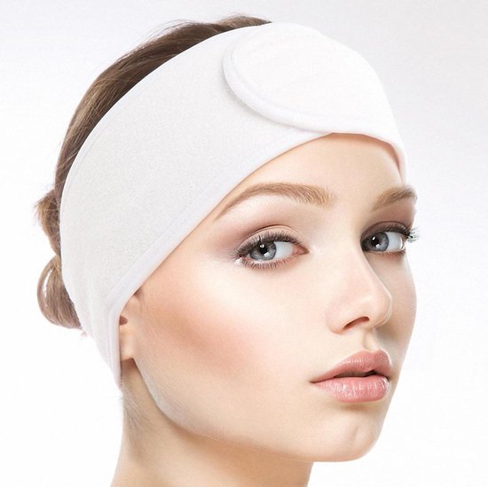 Bandeau éponge ajustable de Premium SIMIA™ - Bandeau pour cheveux - Bandeau en tissu éponge - Maquillage - Esthéticienne - Usage professionnel et domestique - 2 PIÈCES - Wit
