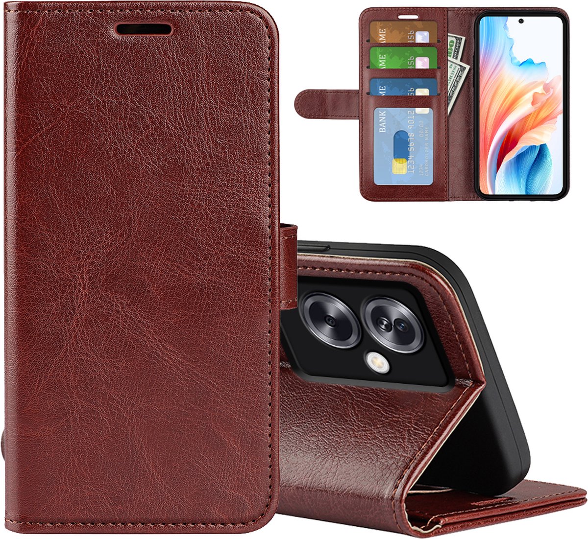 MobyDefend Hoesje - Geschikt voor Oppo A79 / OnePlus Nord N30 SE - Wallet Book Case (Sluiting Achterkant) - Bruin