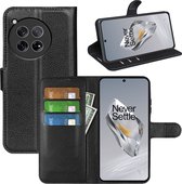 OnePlus 12 Hoesje - MobyDefend Kunstleren Wallet Book Case (Sluiting Voorkant) - Zwart - GSM Hoesje - Telefoonhoesje Geschikt Voor OnePlus 12