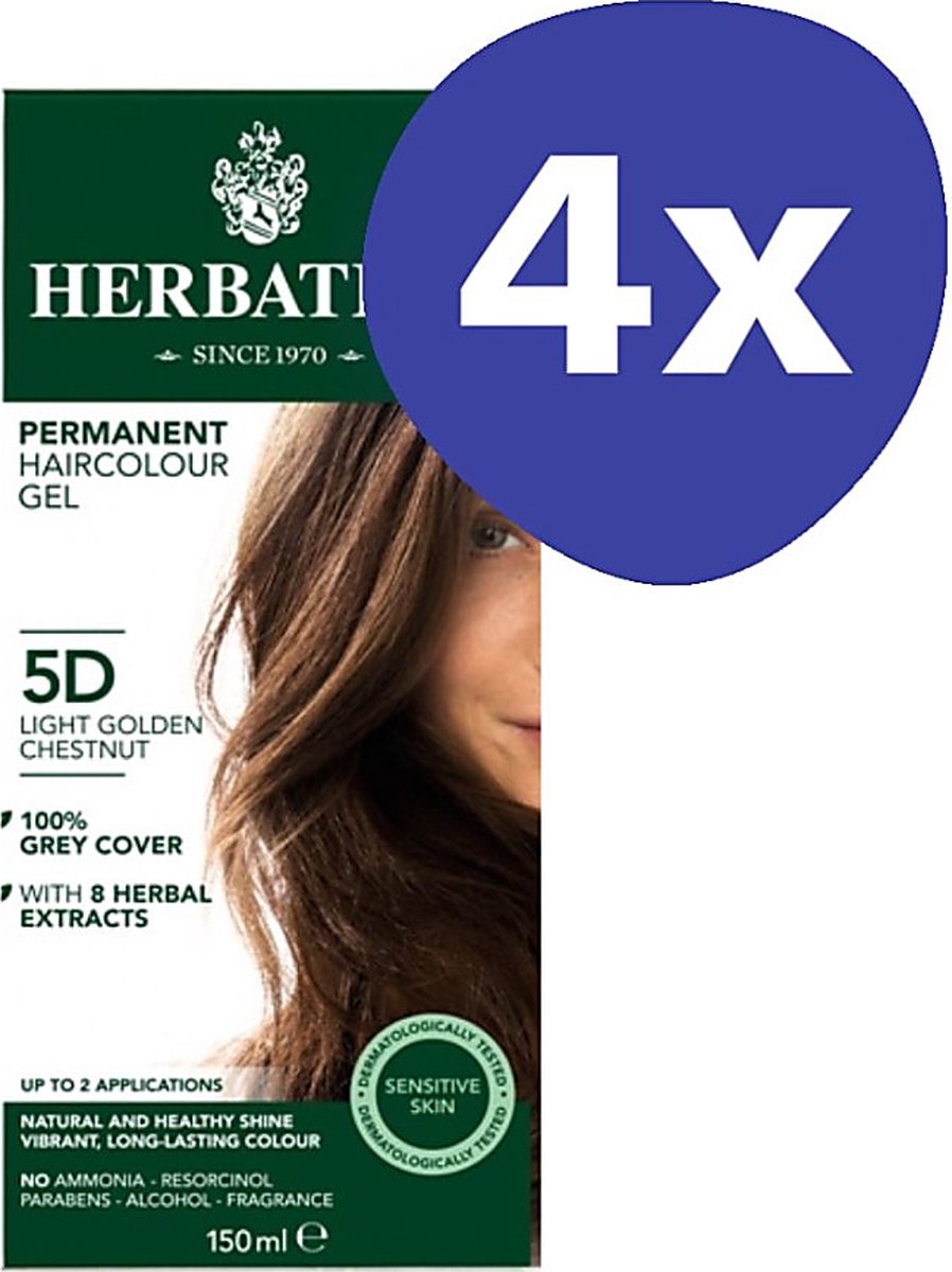 Herbatint Haarverf - Licht Gouden Kastanje (4x 150ml)