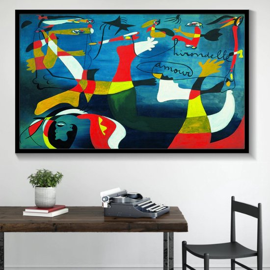 Allernieuwste.nl® Canvas Schilderij Joan Miro La couleur des Rêves -Les Chaussons Verts * - Kunst aan je Muur - Abstract - kleur - 50 x 90 cm