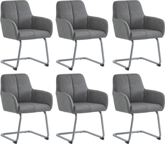 Eetkamerstoel set van 6 fauteuils moderne minimalistische vrijetijdsstoel woonkamer slaapkamer stoel met gebogen stalen poten grijs