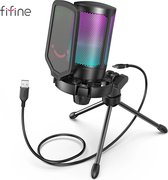 Fifine - Microfoon Gaming - microfoon voor PC, PS4, PS5 ,MAC - microfoon Podcast - Mute-Sensor met statusindicator - Pop Filter