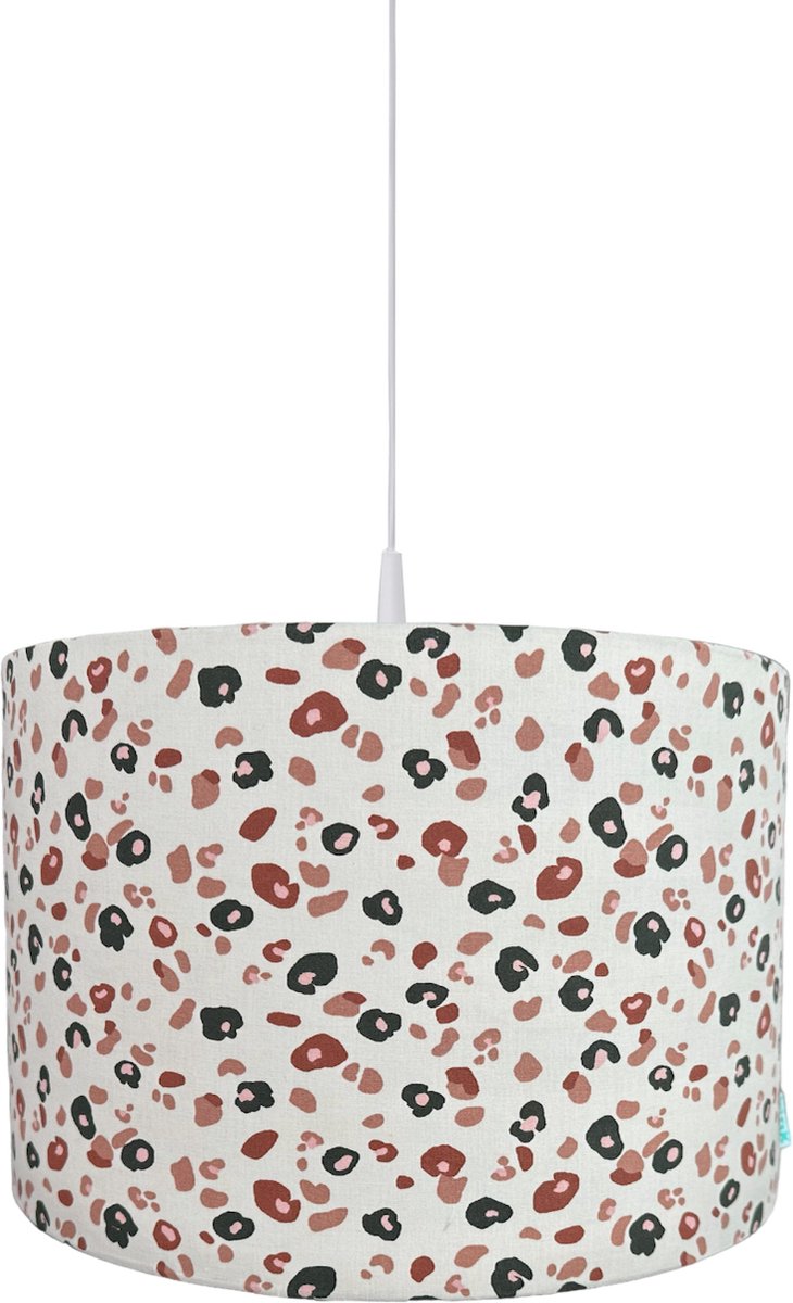 BINK Bedding Hanglamp/Lampenkap Leopard 30 cm inclusief pendel en fittingverloopring - lampenkap met dessin - leopardprint - luipaard - panter - kinderkamer - decoratie - beige - naturel - wilde dieren