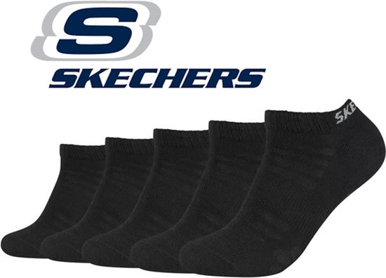 SKECHERS 5 PACK Chaussettes basses Zwart 35/38 Sans couture en coton peigné et sans pression sur le stretch avec garantie 100% de ne pas s'affaisser