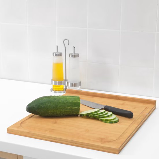 Planche à découper en bois - Bamboe - Planche à découper avec bord - Plan de travail de Cuisine - Comptoir - Bloc à découper moderne - 45x38x1,8 CM