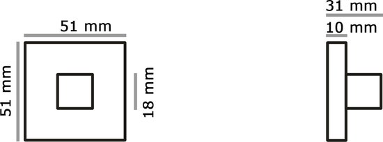 Technische tekening van een rozet met draaiknop, inclusief afmetingen.