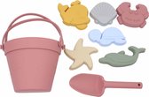 Set de jouets de plage en Siliconen – Bac à sable/ Set de jouets de sable – Sans BPA – Seau, cuillère et 6 moules – Jouets de plage – Jouets aquatiques