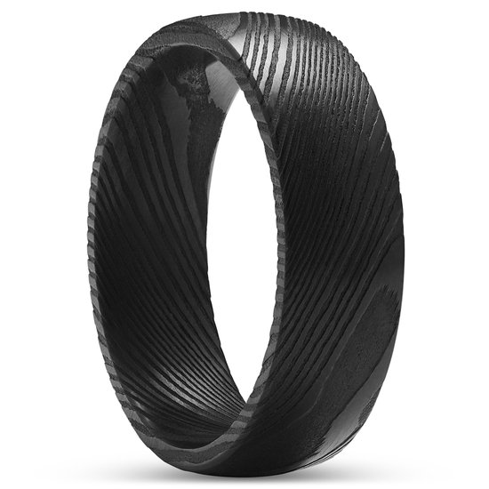 Lucleon - Fortis - Zwarte damaststalen ring voor heren - 7 mm