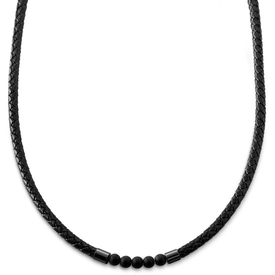 Lucleon - Tenvis - Zwarte leren ketting met onyx voor heren - 5 mm