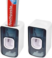 Densail, automatische tandpastadispenser, 2 stuks, automatische tandpastadispenser, wandmontage, automatische tandpastadispenser met tandenborstelhouder voor wasruimte, badkamer, geen boren