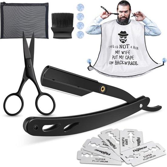 Foto: Baard schort set baard vormgeven scheermes scheercape voor mannen cadeau baard slabbetje 4 zuignappen borstel