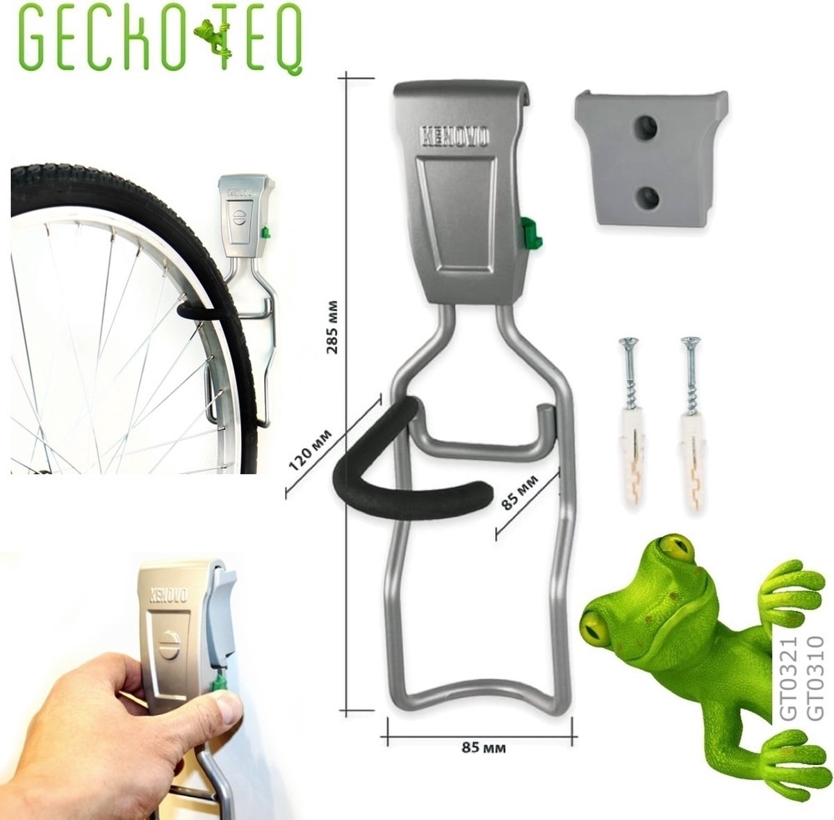 GT0321 GeckoTeq X Kenovo -Fiets Ophangsysteem incl. muurbevestiging- Verticale Fietshaak